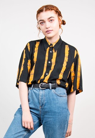VINTAGE 90'S ORANGE STRIPE SHORT SLEEVE SHIRT