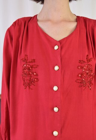 80S RED SEQUINED BLOUSE, MADE OF RAYON