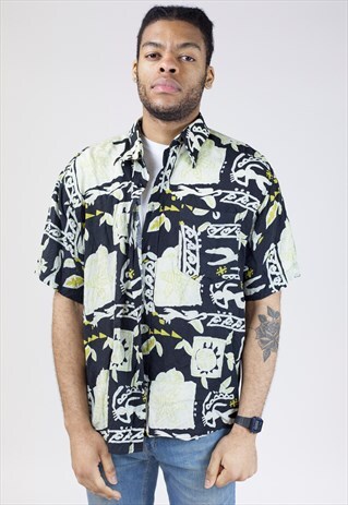 VINTAGE 90S BLACK AND BEIGE PATTERNED SHIRT