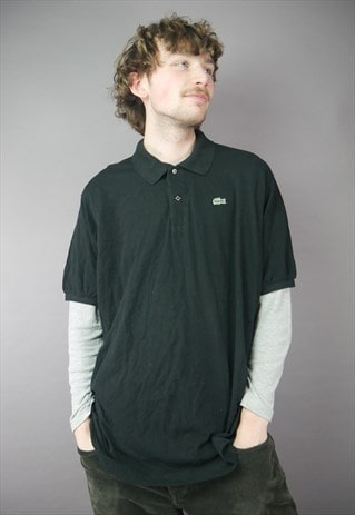 VINTAGE LACOSTE POLO SHIRT IN BLACK WITH LOGO