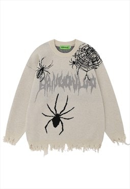 Spider sweater knitted distressed jumper punk top in cream