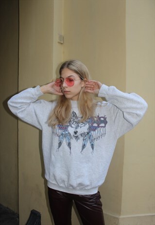 VINTAGE 90' OLDSCHOOL UNISEX WOLF PATTERNED SWEATSHIRT