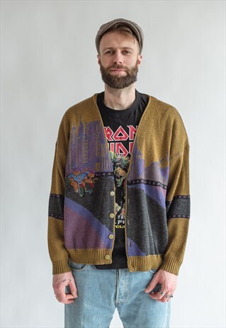 VINTAGE 80S FUNKY EMBROIDERED CARDIGAN