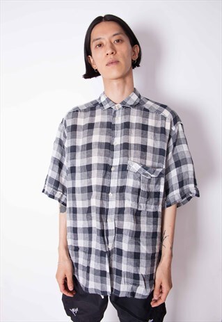 VINTAGE 90S VALENTINO LINEN CHECK SHIRT ID:4158