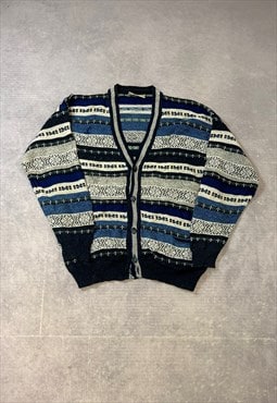 Vintage Abstract Knitted Cardigan Patterned Grandad Sweater