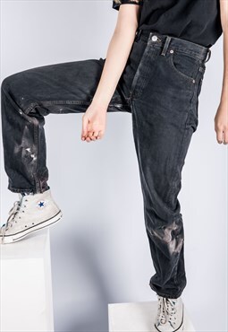 Vintage Levi's 501 Mom Jeans in Black with Rips and Paint