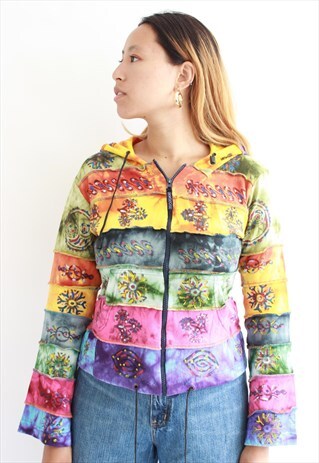 MULTI RAINBOW HIPPIE TIE DYE JACKET HOODY