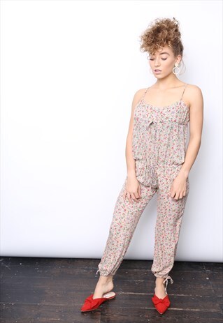 BEIGE PINK FLORAL PRINT JUMPSUIT
