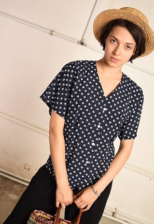 90'S RETRO BOW PRINT FESTIVAL PARIS CHIC BLOUSE TOP