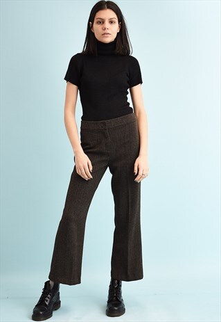 90'S RETRO REGULAR WAIST TAPERED SHORT CUT TWEED TROUSERS