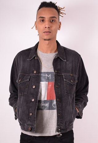 WRANGLER MENS VINTAGE DENIM JACKET SMALL BLACK 90S