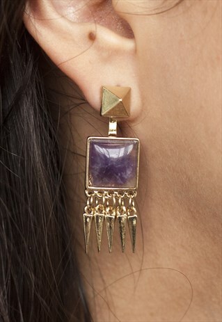PURPLE SQUARE STONE EAR JACKETS