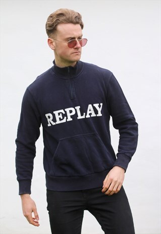 REPLAY 1/4 ZIP USA NAVY BLUE SWEATSHIRT
