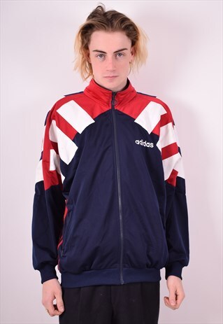 ADIDAS MENS VINTAGE TRACKSUIT TOP JACKET LARGE NAVY BLUE 90S