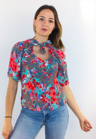 VINTAGE FLORAL TIE FRONT BLOUSE