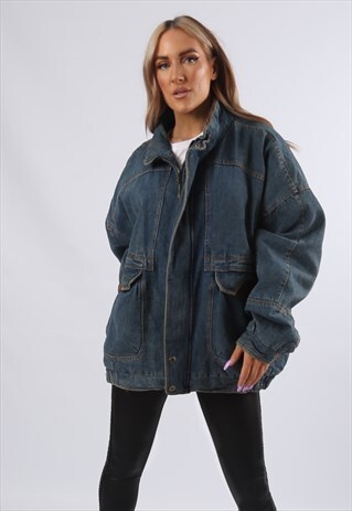 VINTAGE FADED GLORY DENIM BOMBER JACKET OVERSIZED 3XL (KUAQ)