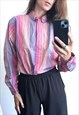 Pastel Colorblock Striped Vintage Shirt Blouse Large
