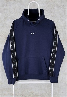 Nike Navy Blue Hoodie Pullover Centre Swoosh Taped Seam S