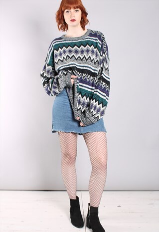 VINTAGE 80S ZIGZAG PATTERNED OVERSIZE JUMPER