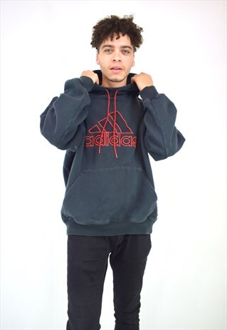 VINTAGE 90'S ADIDAS BLACK AND RED HOODIE
