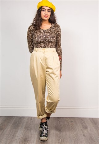 VINTAGE 90'S CREAM HIGH WAIST SMART TAPERED TROUSERS
