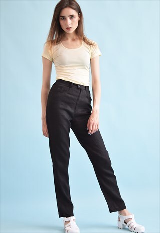 90'S RETRO LINEN HIGH WAIST STRAIGHT TROUSERS