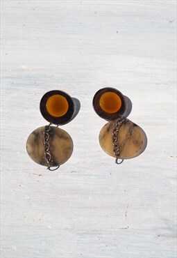 Handmade brown orange chunky statement acrylic earrings