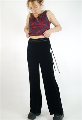 VINTAGE NEW 90S WIDE LEG BAGGY VELVET HIGH WAISTED TROUSERS