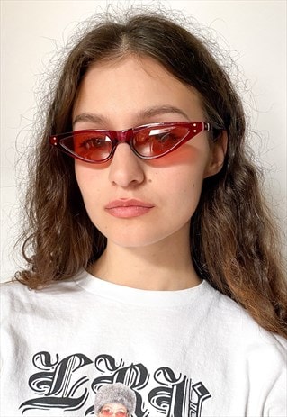 Vintage Y2K slim cat eye sunglasses in red
