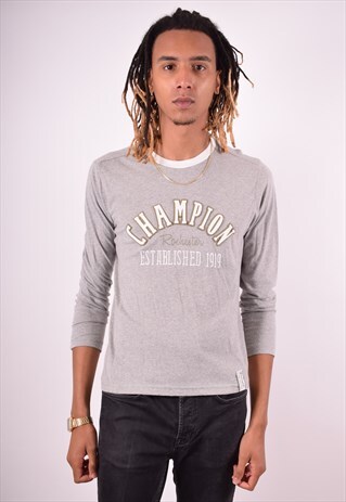CHAMPION MENS VINTAGE TOP LONG SLEEVE SMALL GREY 90S