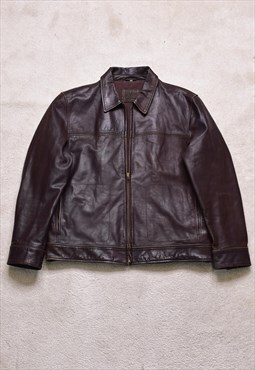 Vintage Rocha John Rocha Brown Leather Bomber Jacket 