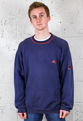 NAVY AND RED DISTRESSED LOOK LOGO SWEATSHIRT