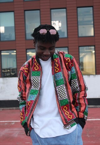 AFRICAN BOMBER JACKET PUFFER GREEN ANKARA
