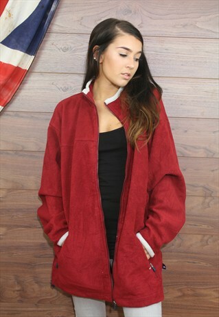 VINTAGE ADIDAS 90'S RED FLEECE HOODIE LARGE (33)