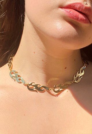 VINTAGE INSPIRED FLAME CHOKER NECKLACE IN GOLD COLOUR