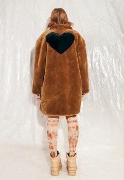 Vintage Teddy Coat 80s Reworked Faux Fur Heart Jacket