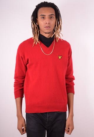 LYLE & SCOTT MENS VINTAGE JUMPER SWEATER MEDIUM RED 90S
