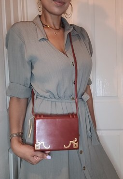 Paloma picasso Vintage Designer Burgundy and Gold Leather Ba