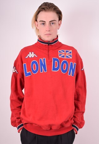 KAPPA MENS VINTAGE LONDON SWEATSHIRT JUMPER XL RED 90S