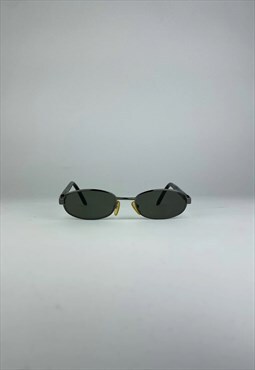 Gucci Vintage Sunglasses 90s Oval Round Black Green Mini