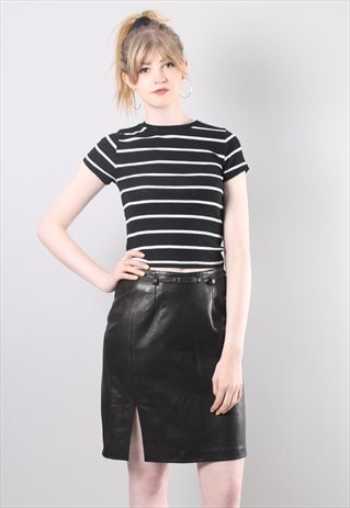 VINTAGE 90S BLACK LEATHER PENCIL SKIRT