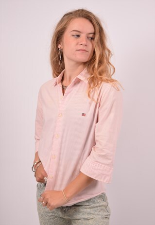 VINTAGE POLO RALPH LAUREN SHIRT 3/4 SLEEVE STRIPES PINK