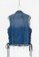 UNIQUE BIKER DENIM VEST PATCHED LACING