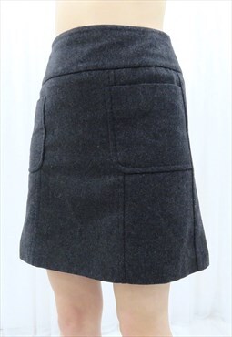 80s Vintage Grey Wool Mini Skirt (Size M)