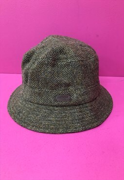 Barbour Bucket Hat Green Tweed Wool Herringbone 