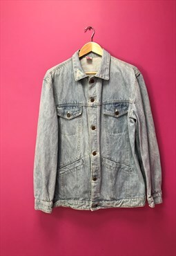 Vintage 90s Fosters Denim Jacket Light Wash Blue Cotton