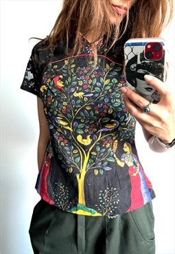 Colorful Art Printed Tree Top / Blouse - M