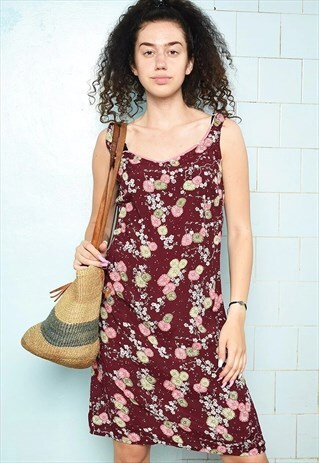 VINTAGE 90S MAROON FLORAL FESTIVAL PARISIAN CHIC MINI DRESS