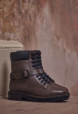 Napoli Khaki Wide Fit Biker Boot