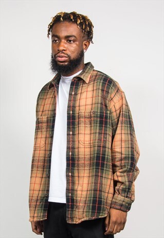 90'S BROWN TARTAN CHECK THICK FLANNEL SHIRT